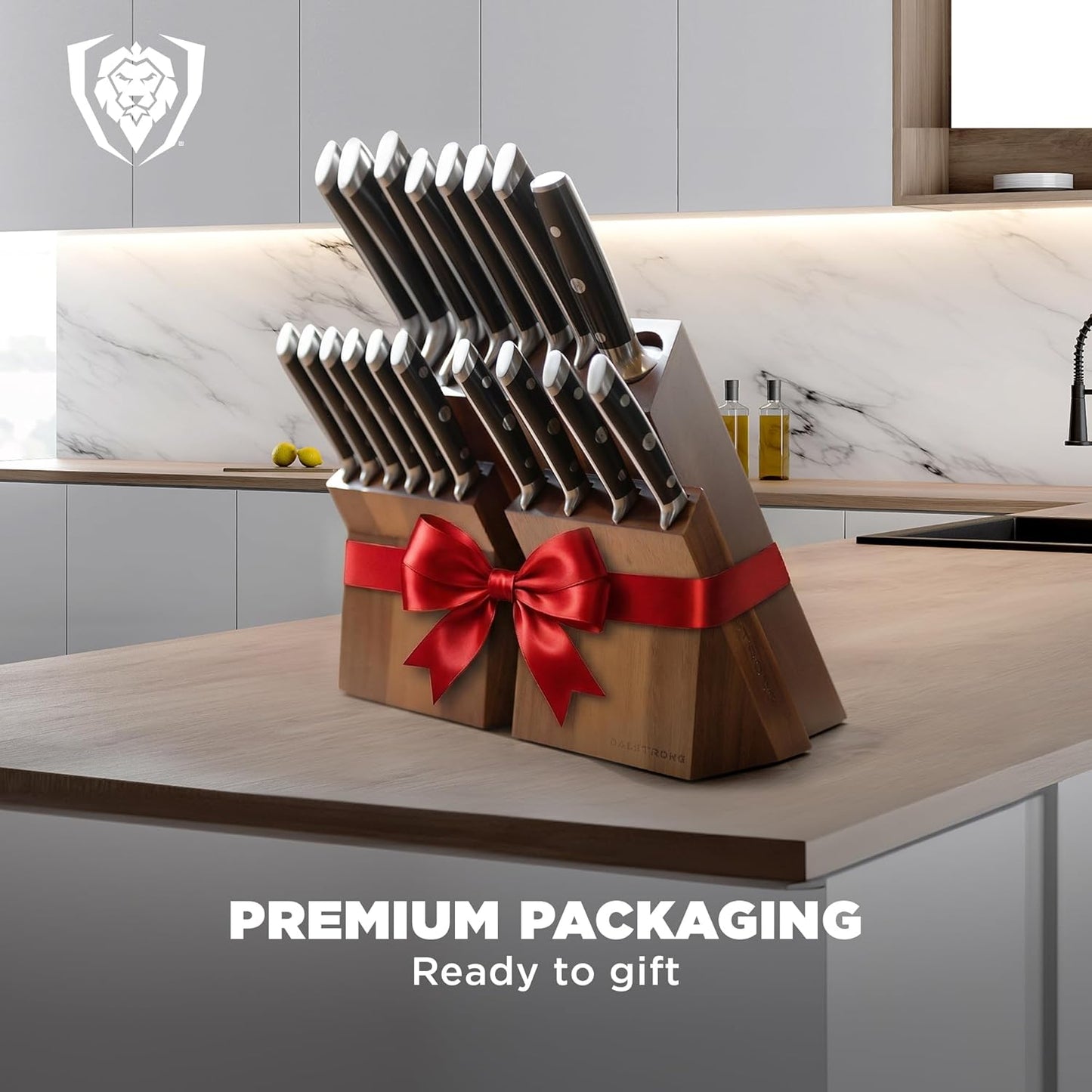 18-Piece Gladiator Colossal Knife Block Set — German High-Carbon Steel, Full-Tang, Hand-Sharpened — For Home Chefs, Wedding Registries & Serious Kitchens — Acacia Wood Block, NSF Certified
