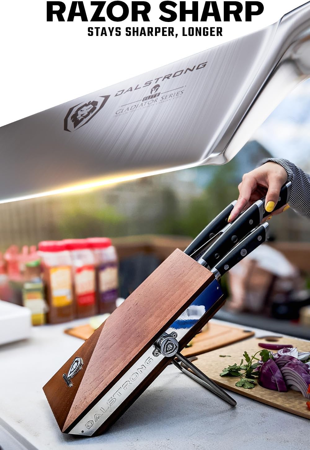 18-Piece Gladiator Colossal Knife Block Set — German High-Carbon Steel, Full-Tang, Hand-Sharpened — For Home Chefs, Wedding Registries & Serious Kitchens — Acacia Wood Block, NSF Certified