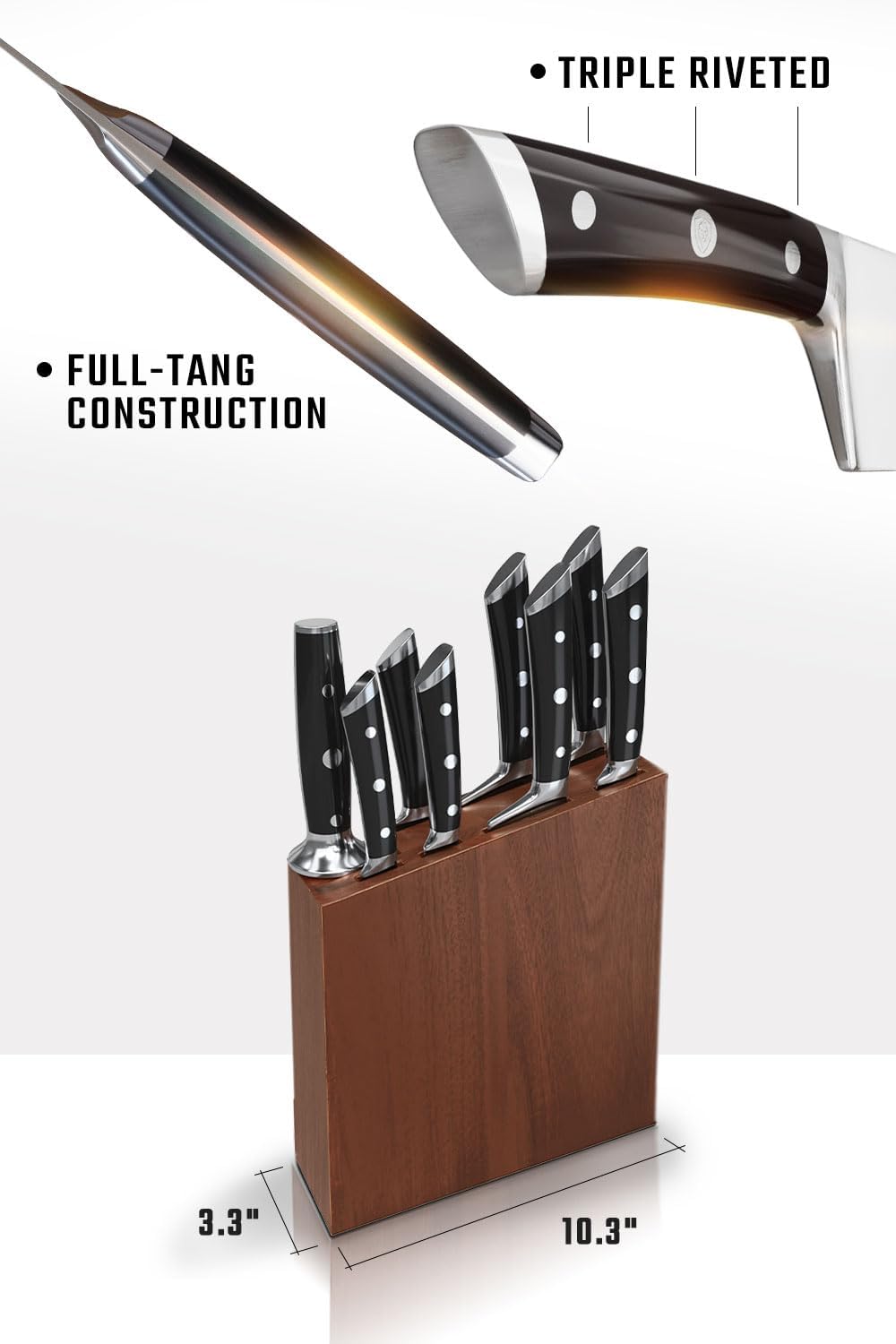 18-Piece Gladiator Colossal Knife Block Set — German High-Carbon Steel, Full-Tang, Hand-Sharpened — For Home Chefs, Wedding Registries & Serious Kitchens — Acacia Wood Block, NSF Certified