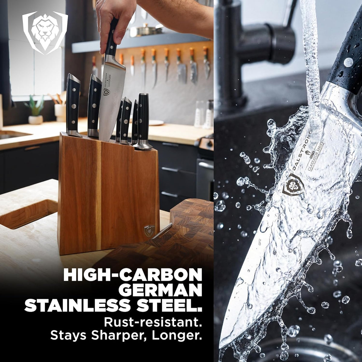 18-Piece Gladiator Colossal Knife Block Set — German High-Carbon Steel, Full-Tang, Hand-Sharpened — For Home Chefs, Wedding Registries & Serious Kitchens — Acacia Wood Block, NSF Certified
