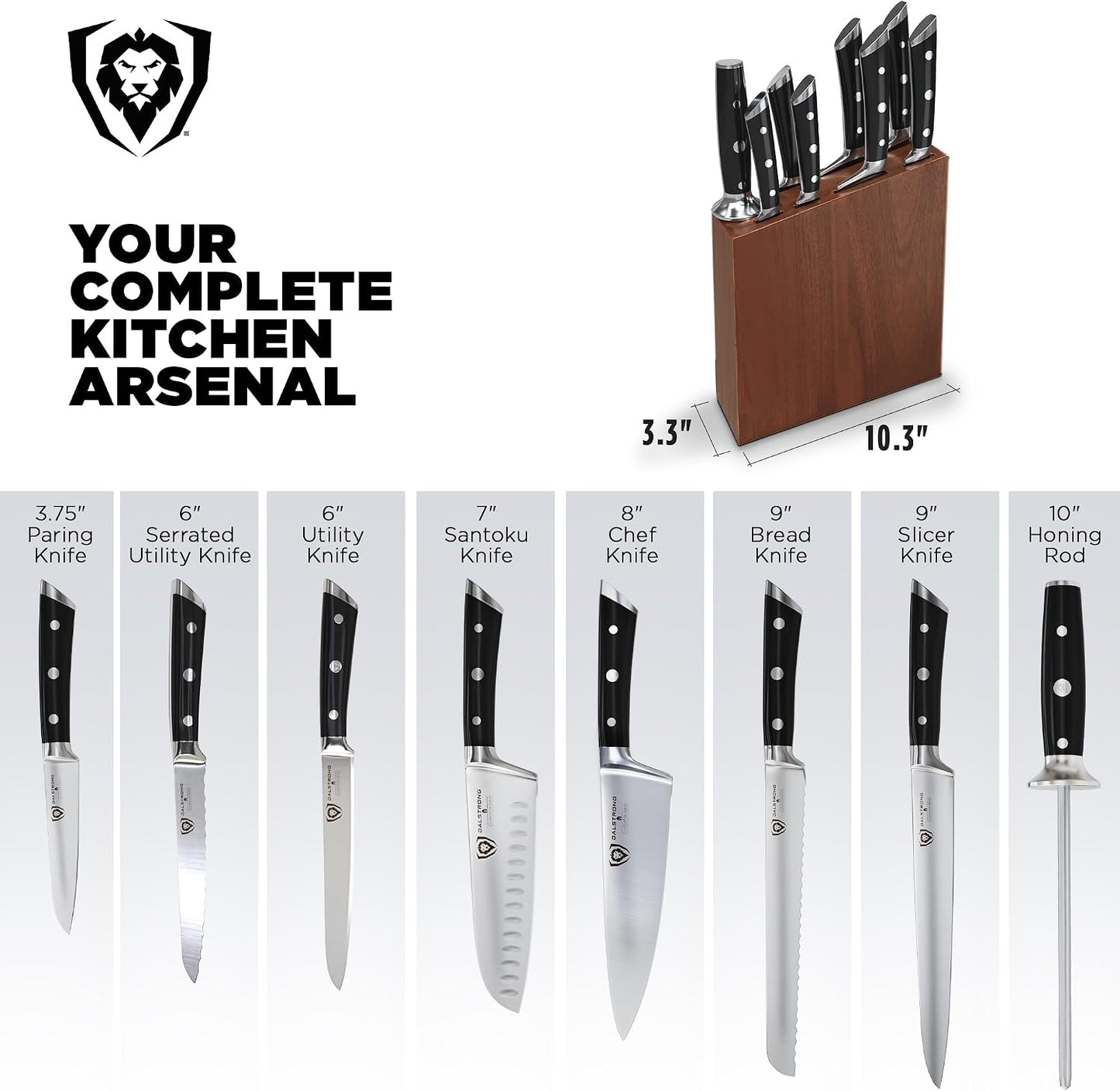 18-Piece Gladiator Colossal Knife Block Set — German High-Carbon Steel, Full-Tang, Hand-Sharpened — For Home Chefs, Wedding Registries & Serious Kitchens — Acacia Wood Block, NSF Certified