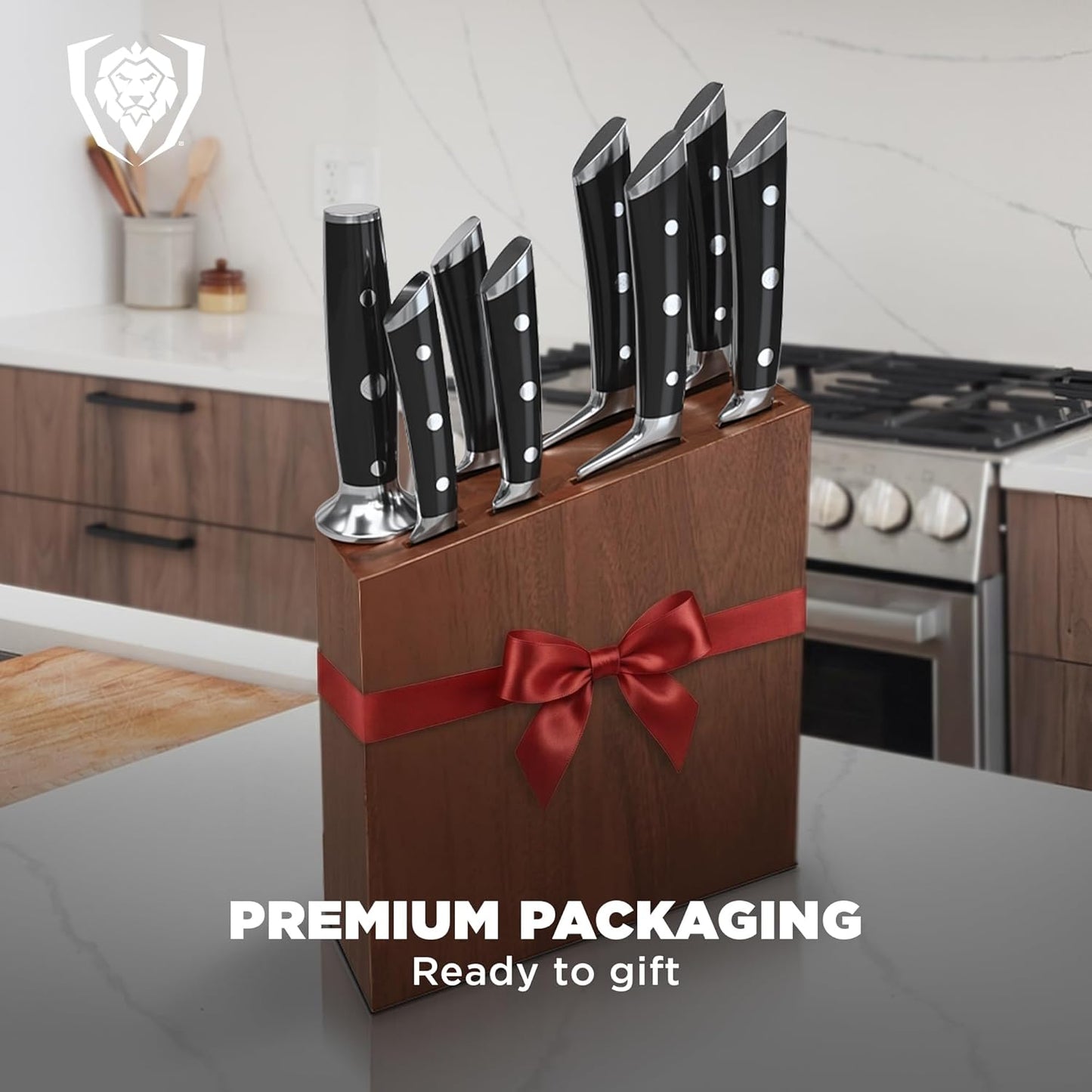 18-Piece Gladiator Colossal Knife Block Set — German High-Carbon Steel, Full-Tang, Hand-Sharpened — For Home Chefs, Wedding Registries & Serious Kitchens — Acacia Wood Block, NSF Certified