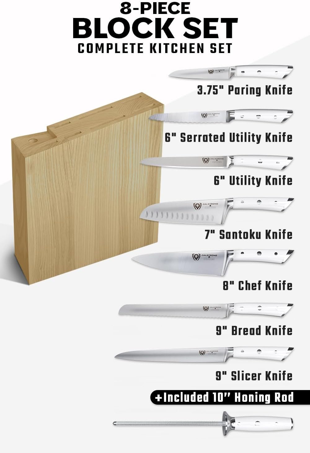 18-Piece Gladiator Colossal Knife Block Set — German High-Carbon Steel, Full-Tang, Hand-Sharpened — For Home Chefs, Wedding Registries & Serious Kitchens — Acacia Wood Block, NSF Certified