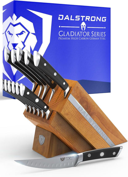 18-Piece Gladiator Colossal Knife Block Set — German High-Carbon Steel, Full-Tang, Hand-Sharpened — For Home Chefs, Wedding Registries & Serious Kitchens — Acacia Wood Block, NSF Certified
