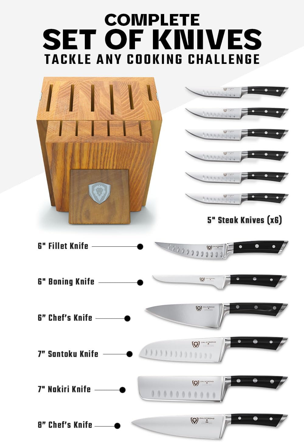 18-Piece Gladiator Colossal Knife Block Set — German High-Carbon Steel, Full-Tang, Hand-Sharpened — For Home Chefs, Wedding Registries & Serious Kitchens — Acacia Wood Block, NSF Certified