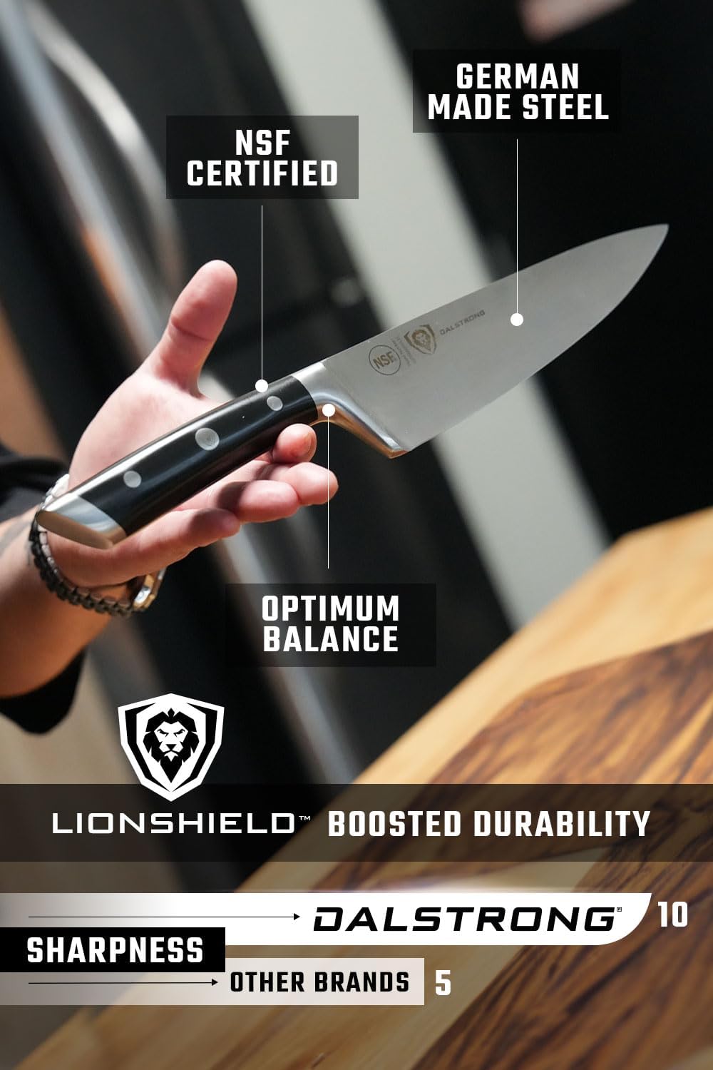 18-Piece Gladiator Colossal Knife Block Set — German High-Carbon Steel, Full-Tang, Hand-Sharpened — For Home Chefs, Wedding Registries & Serious Kitchens — Acacia Wood Block, NSF Certified