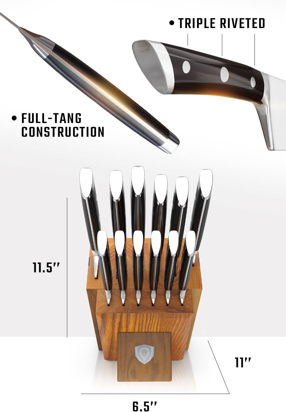 18-Piece Gladiator Colossal Knife Block Set — German High-Carbon Steel, Full-Tang, Hand-Sharpened — For Home Chefs, Wedding Registries & Serious Kitchens — Acacia Wood Block, NSF Certified