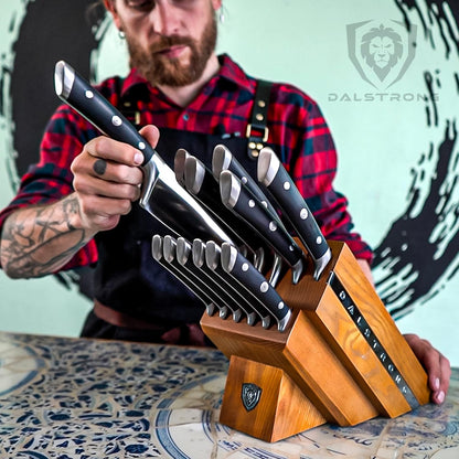 18-Piece Gladiator Colossal Knife Block Set — German High-Carbon Steel, Full-Tang, Hand-Sharpened — For Home Chefs, Wedding Registries & Serious Kitchens — Acacia Wood Block, NSF Certified