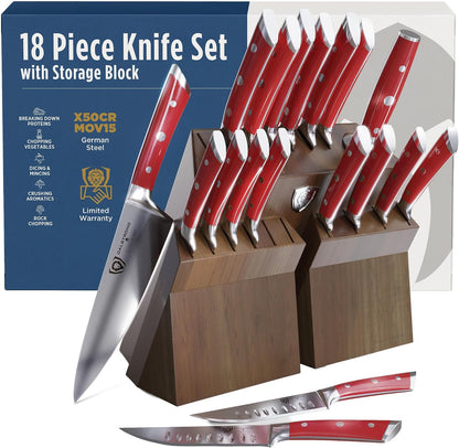 18-Piece Gladiator Colossal Knife Block Set — German High-Carbon Steel, Full-Tang, Hand-Sharpened — For Home Chefs, Wedding Registries & Serious Kitchens — Acacia Wood Block, NSF Certified