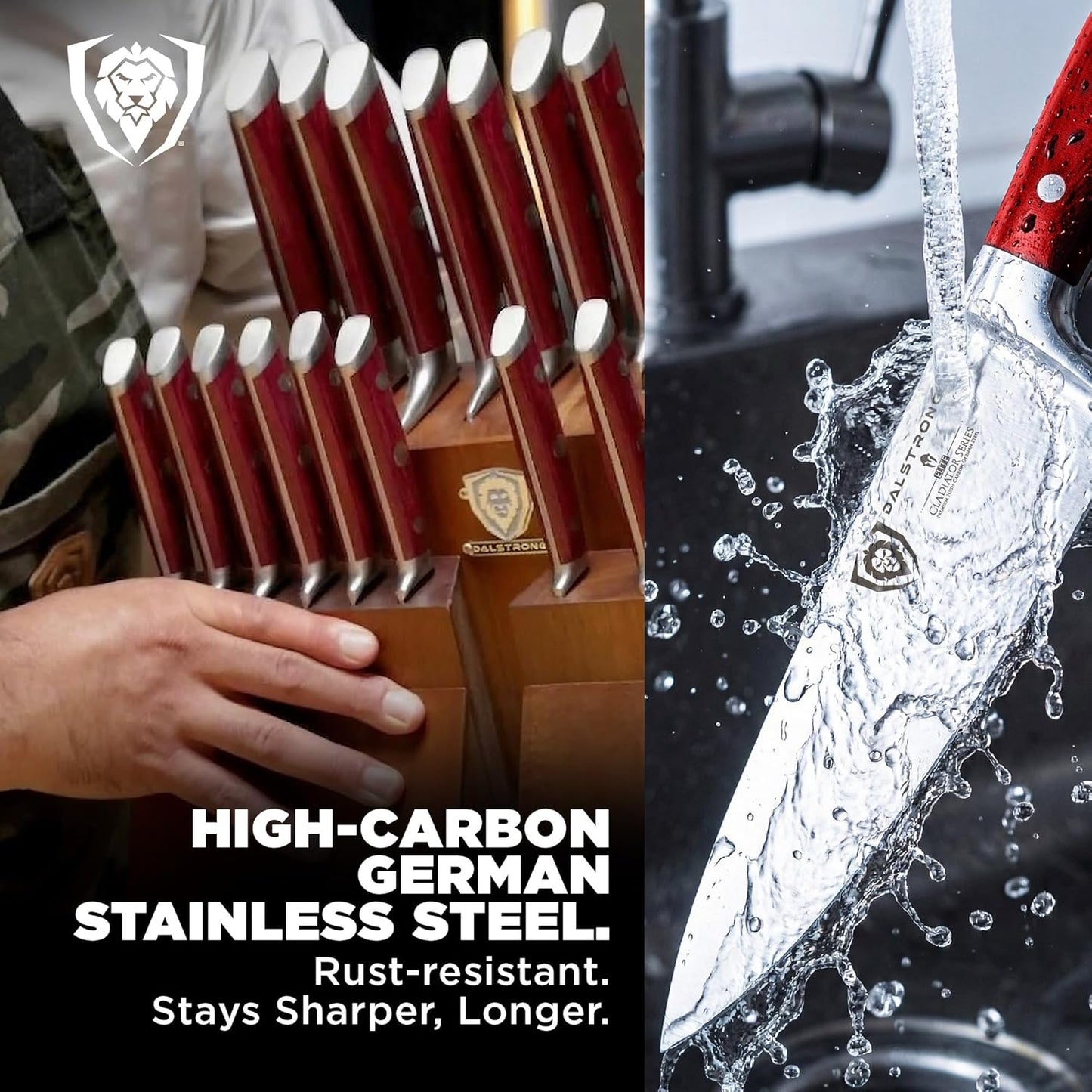 18-Piece Gladiator Colossal Knife Block Set — German High-Carbon Steel, Full-Tang, Hand-Sharpened — For Home Chefs, Wedding Registries & Serious Kitchens — Acacia Wood Block, NSF Certified