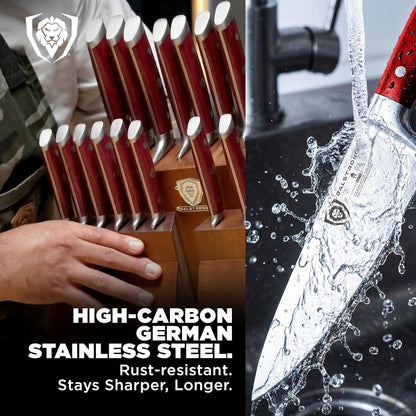 18-Piece Gladiator Colossal Knife Block Set — German High-Carbon Steel, Full-Tang, Hand-Sharpened — For Home Chefs, Wedding Registries & Serious Kitchens — Acacia Wood Block, NSF Certified