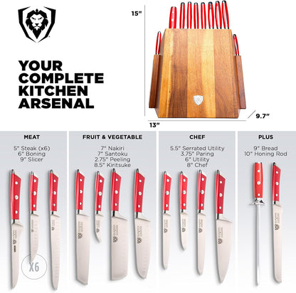 18-Piece Gladiator Colossal Knife Block Set — German High-Carbon Steel, Full-Tang, Hand-Sharpened — For Home Chefs, Wedding Registries & Serious Kitchens — Acacia Wood Block, NSF Certified