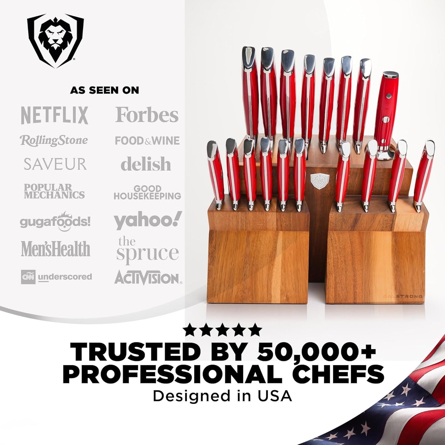 18-Piece Gladiator Colossal Knife Block Set — German High-Carbon Steel, Full-Tang, Hand-Sharpened — For Home Chefs, Wedding Registries & Serious Kitchens — Acacia Wood Block, NSF Certified