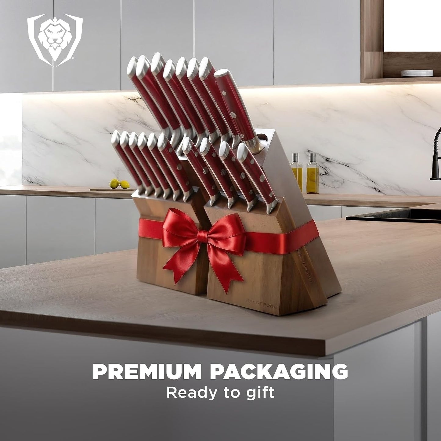 18-Piece Gladiator Colossal Knife Block Set — German High-Carbon Steel, Full-Tang, Hand-Sharpened — For Home Chefs, Wedding Registries & Serious Kitchens — Acacia Wood Block, NSF Certified