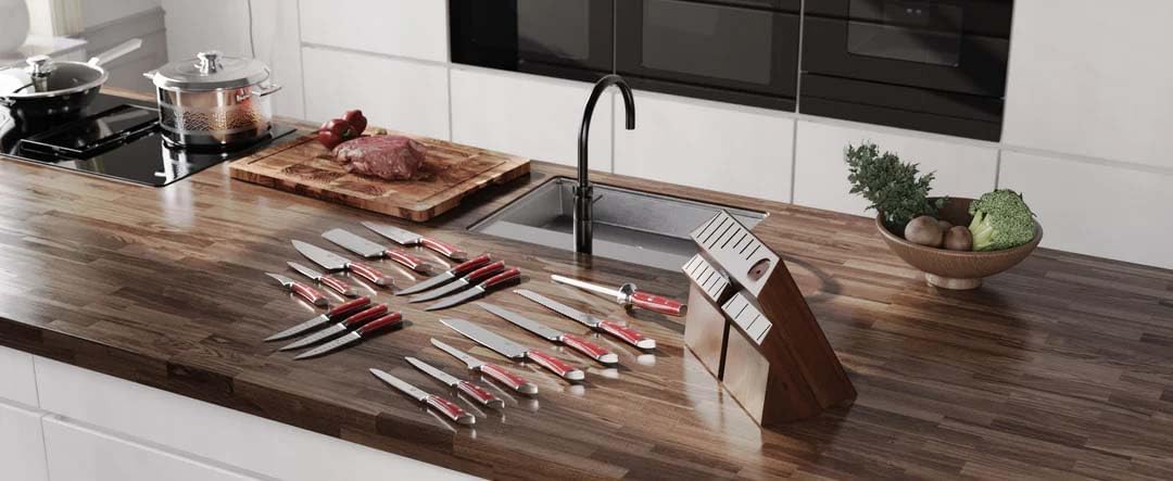 18-Piece Gladiator Colossal Knife Block Set — German High-Carbon Steel, Full-Tang, Hand-Sharpened — For Home Chefs, Wedding Registries & Serious Kitchens — Acacia Wood Block, NSF Certified