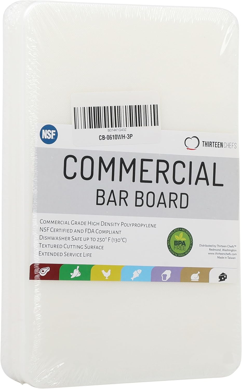 Small Bar Board 10 x 6 Inch Professional White Plastic for Kitchen, 3 Pack
