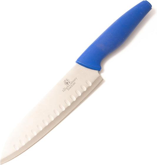 French Culinary Institute Premium 7-Inch Santoku Knife with Blade Protector, Blue