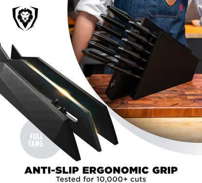 5-Piece Kitchen Knife Set Block - High Carbon German Steel Full Tang - Wood Knife Block Set - Black Handles G10 Shadow Black Series - Professional NSF Knives set for Kitchen Cuchillos