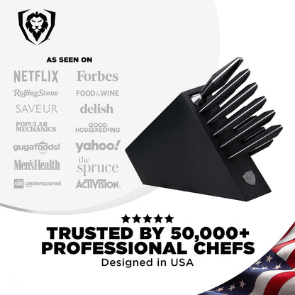 5-Piece Kitchen Knife Set Block - High Carbon German Steel Full Tang - Wood Knife Block Set - Black Handles G10 Shadow Black Series - Professional NSF Knives set for Kitchen Cuchillos