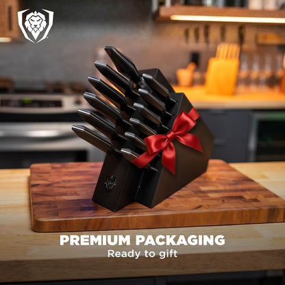 5-Piece Kitchen Knife Set Block - High Carbon German Steel Full Tang - Wood Knife Block Set - Black Handles G10 Shadow Black Series - Professional NSF Knives set for Kitchen Cuchillos