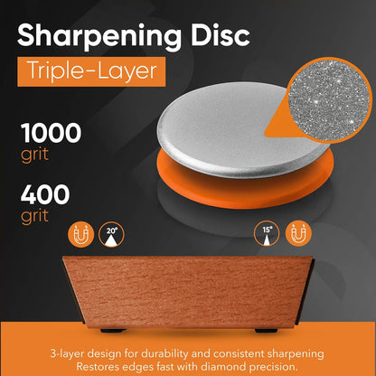Rolling Knife Sharpener Kit, N45 Magnetic Razor-Sharp Knife Sharpening Kit with 15° & 20° Base, Kitchen Knife Sharpener Set with 400 Diamond and 1000 Ceramic Discs Ideal Gift