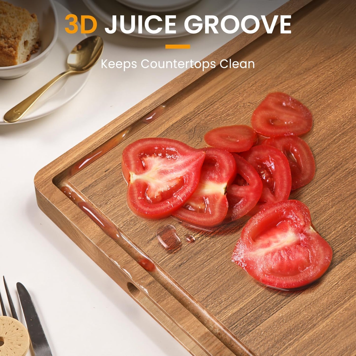 Acacia Wood Cutting Boards Set with Juice Groove & Handles for Kitchen 3-Piece Charcuterie Chopping Board for Meat Cheese Fruits Vegetables