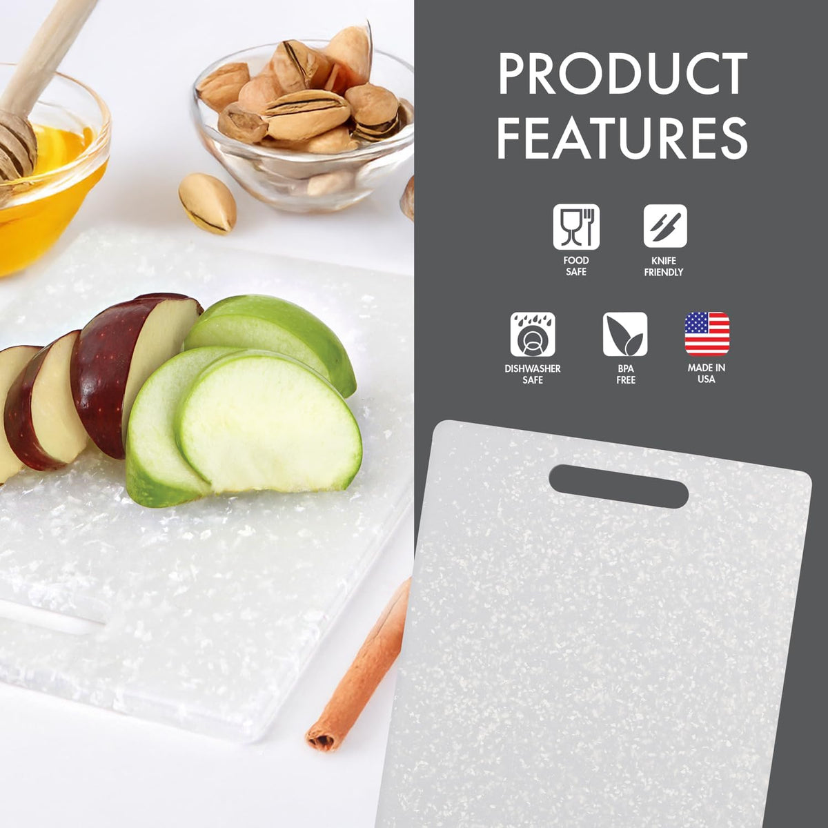 Classic Jelli Cutting Board with Handle, 9 by 15 inches, White Granite Pattern