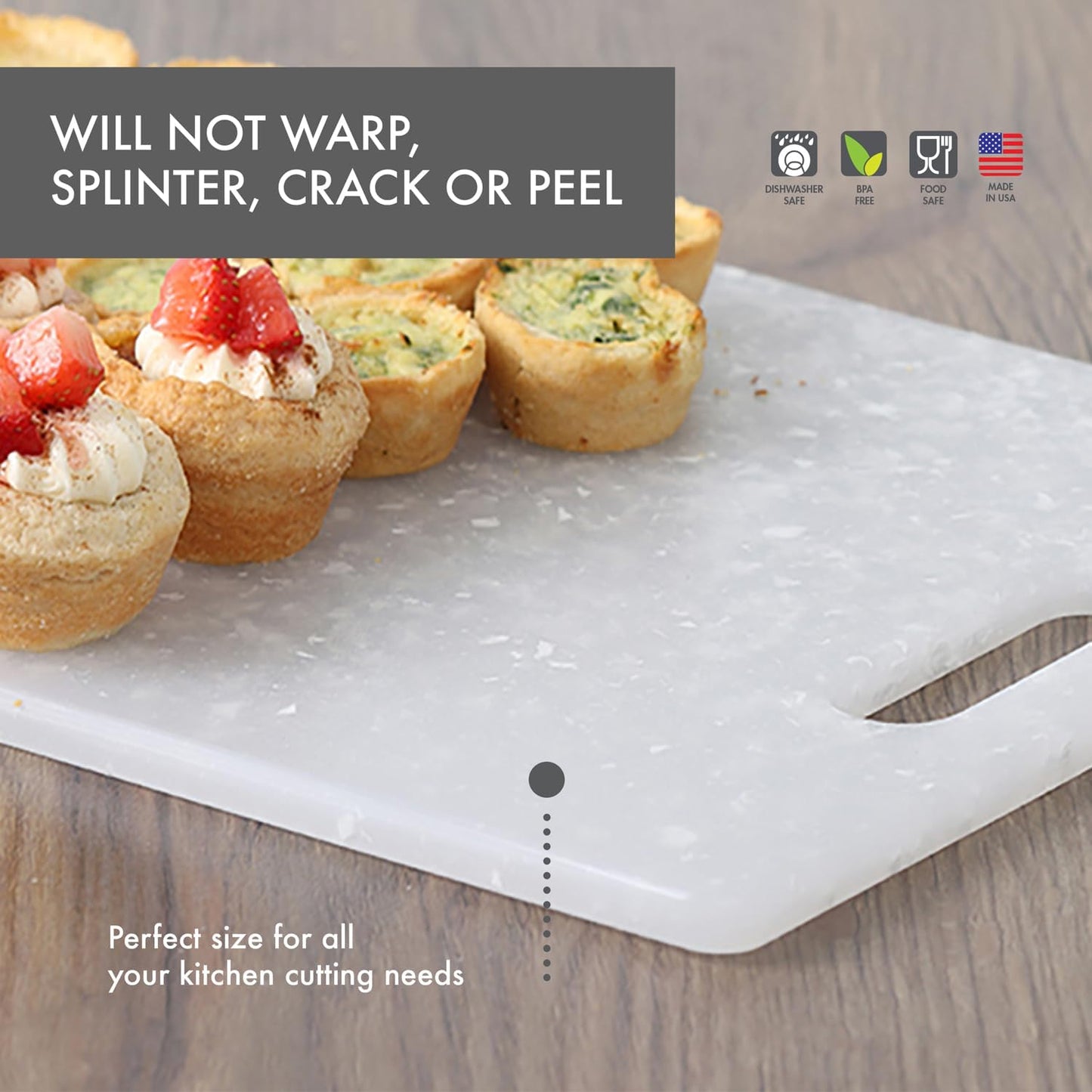 Classic Jelli Cutting Board with Handle, 9 by 15 inches, White Granite Pattern