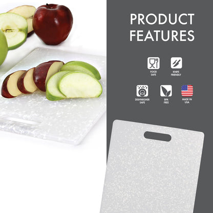 Classic Jelli Cutting Board with Handle, 9 by 15 inches, White Granite Pattern