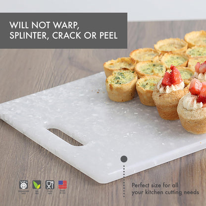 Classic Jelli Cutting Board with Handle, 9 by 15 inches, White Granite Pattern
