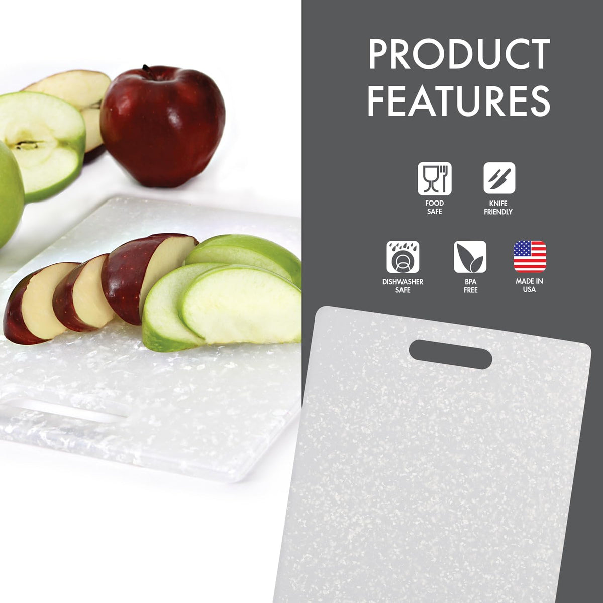 Classic Jelli Cutting Board with Handle, 9 by 15 inches, White Granite Pattern