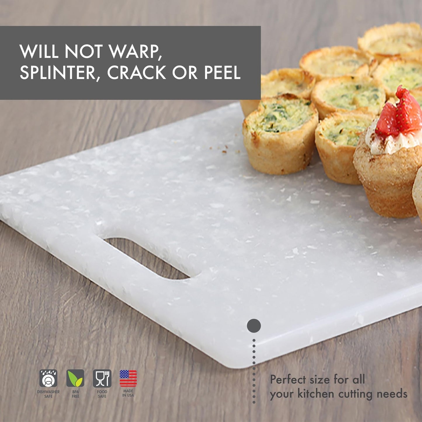 Classic Jelli Cutting Board with Handle, 9 by 15 inches, White Granite Pattern