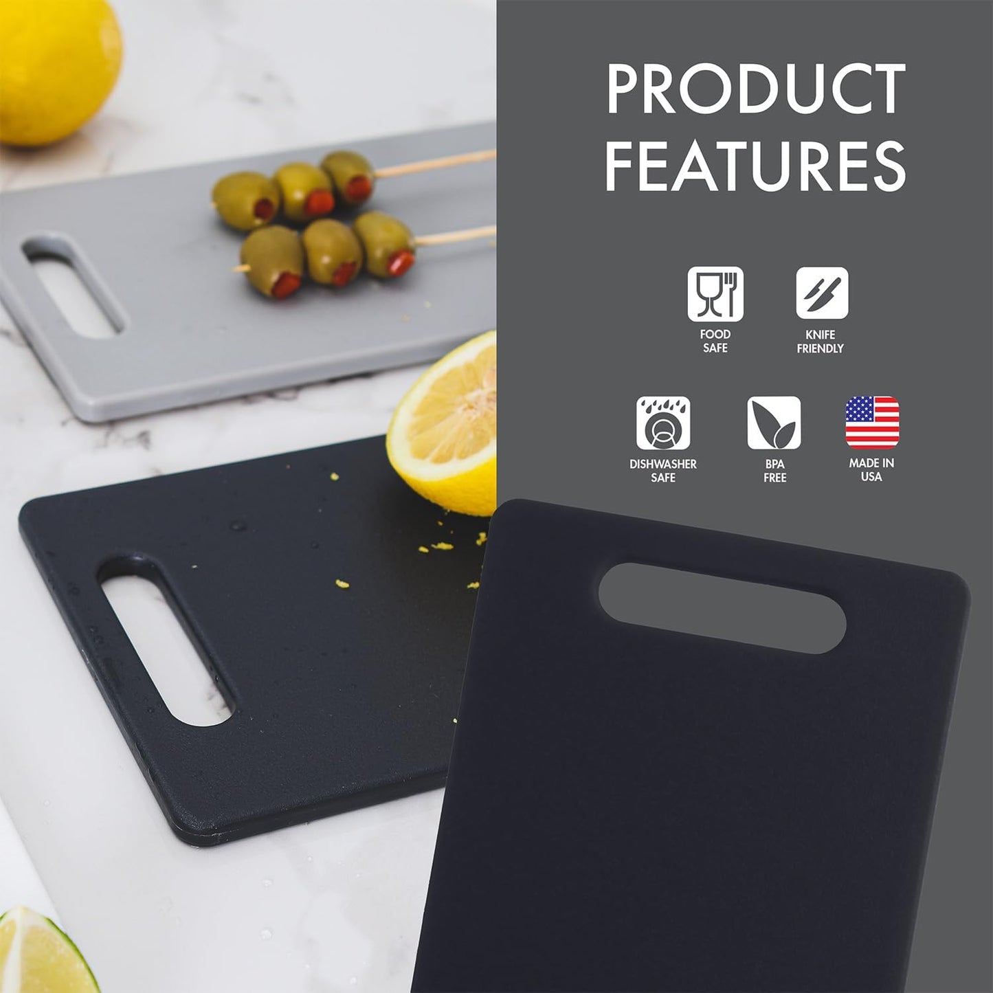 Classic Jelli Cutting Board with Handle, 9 by 15 inches, White Granite Pattern