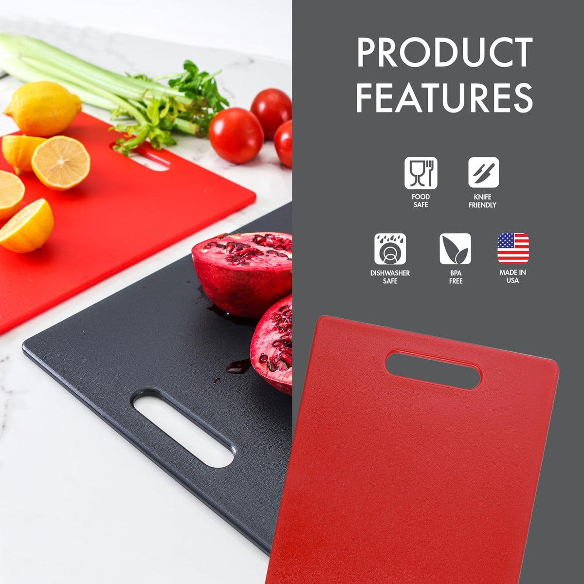 Classic Jelli Cutting Board with Handle, 9 by 15 inches, White Granite Pattern