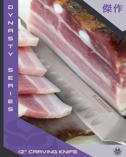 Carving Knife - 12 inch - Dynasty Series - Razor Sharp - Granton Edge - Forged ThyssenKrupp German High Carbon Stainless Steel - G10 Garolite Handle with Blade Guard