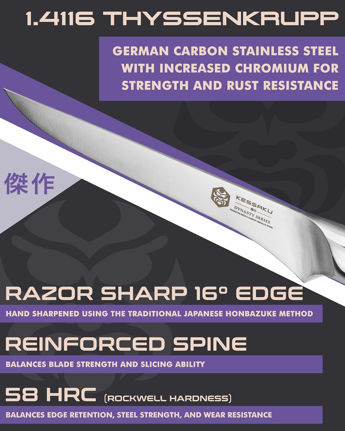 Carving Knife - 12 inch - Dynasty Series - Razor Sharp - Granton Edge - Forged ThyssenKrupp German High Carbon Stainless Steel - G10 Garolite Handle with Blade Guard