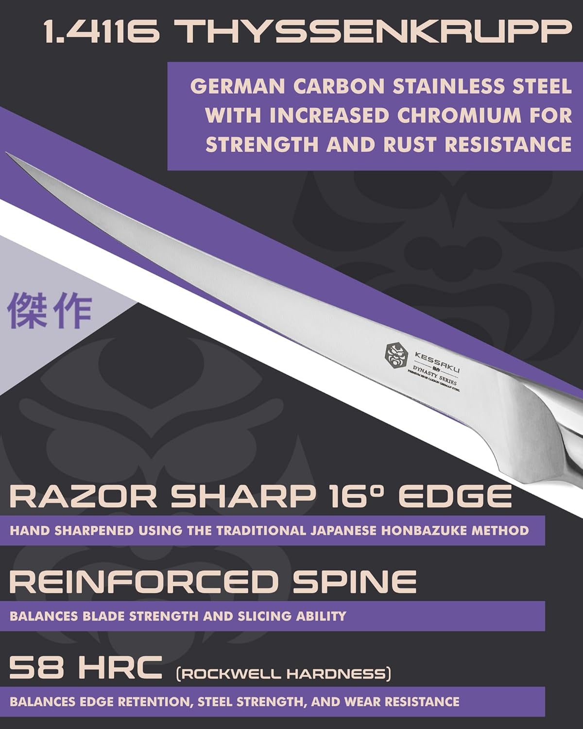 Carving Knife - 12 inch - Dynasty Series - Razor Sharp - Granton Edge - Forged ThyssenKrupp German High Carbon Stainless Steel - G10 Garolite Handle with Blade Guard