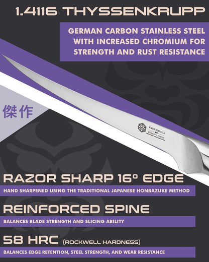 Carving Knife - 12 inch - Dynasty Series - Razor Sharp - Granton Edge - Forged ThyssenKrupp German High Carbon Stainless Steel - G10 Garolite Handle with Blade Guard