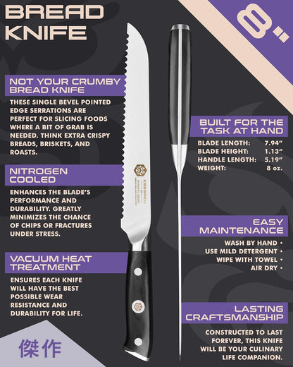 Carving Knife - 12 inch - Dynasty Series - Razor Sharp - Granton Edge - Forged ThyssenKrupp German High Carbon Stainless Steel - G10 Garolite Handle with Blade Guard