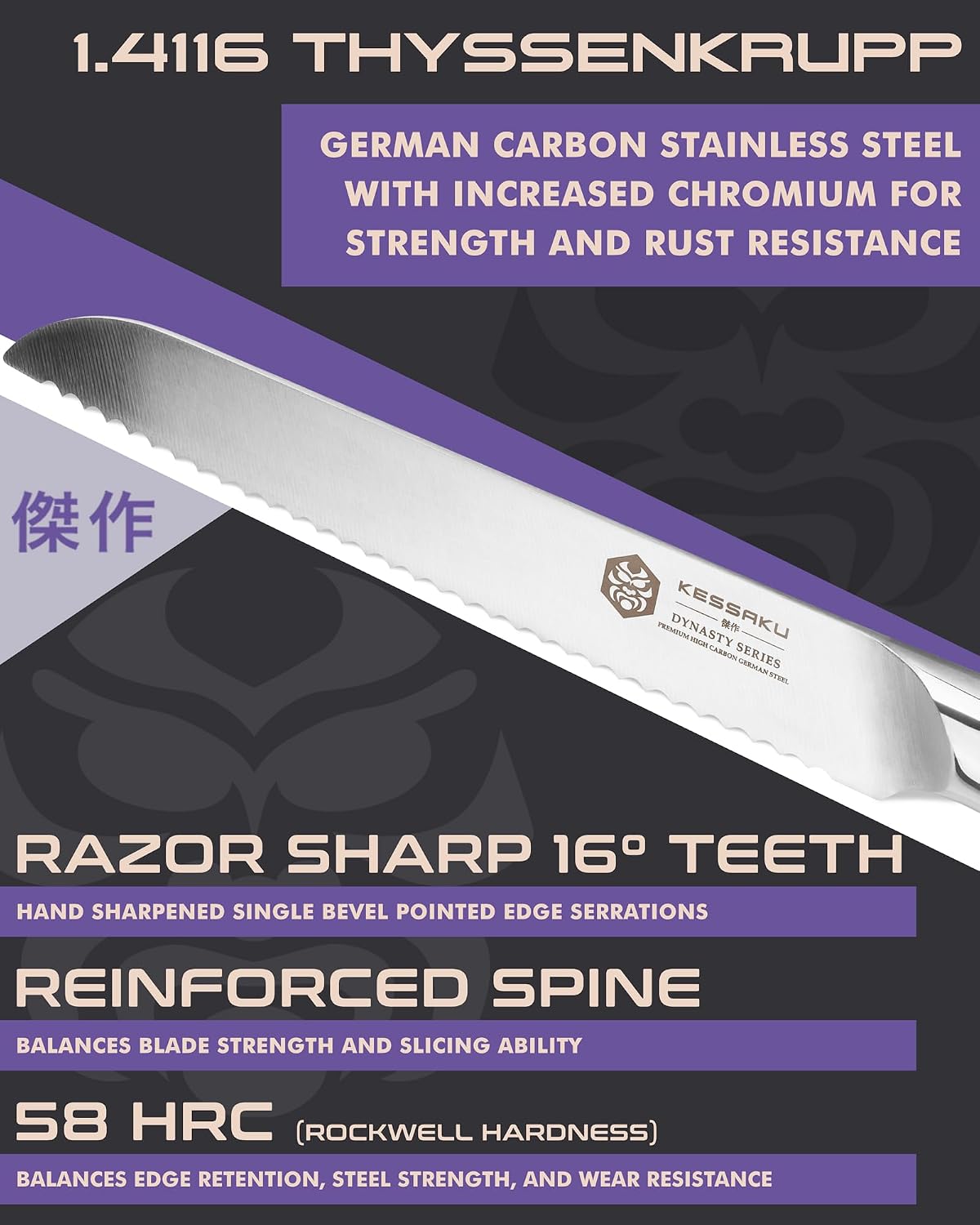 Carving Knife - 12 inch - Dynasty Series - Razor Sharp - Granton Edge - Forged ThyssenKrupp German High Carbon Stainless Steel - G10 Garolite Handle with Blade Guard