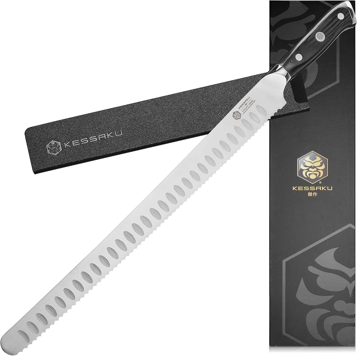 Carving Knife - 12 inch - Dynasty Series - Razor Sharp - Granton Edge - Forged ThyssenKrupp German High Carbon Stainless Steel - G10 Garolite Handle with Blade Guard