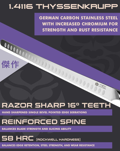 Carving Knife - 12 inch - Dynasty Series - Razor Sharp - Granton Edge - Forged ThyssenKrupp German High Carbon Stainless Steel - G10 Garolite Handle with Blade Guard