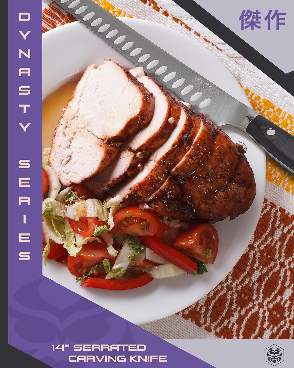 Carving Knife - 12 inch - Dynasty Series - Razor Sharp - Granton Edge - Forged ThyssenKrupp German High Carbon Stainless Steel - G10 Garolite Handle with Blade Guard