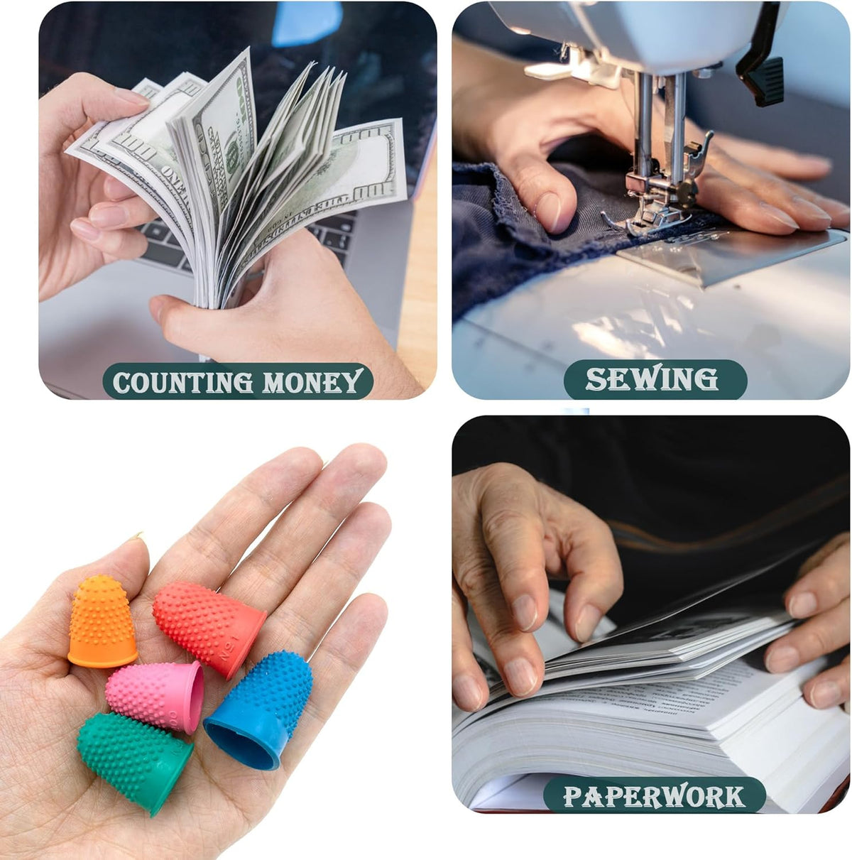 5 PCS Rubber Thimbles for Finger Tips Protection, Small Finger Paper Grip Finger Cover Protector Pad Thimble for Paperwork Money Counting Cutting Knitting Sewing Crafts