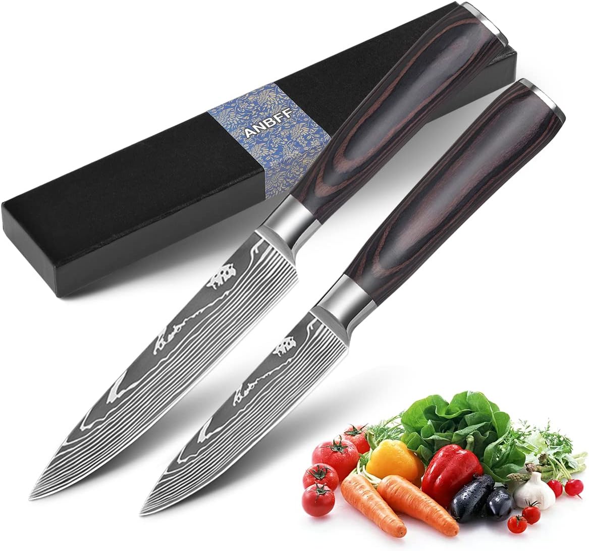 Paring Knife Set, 3.5'' Fruit and 5'' Utility Knife ﻿ | Sharp High Carbon Stainless Steel Small Kitchen Knives, Forged Peeling Knives with Ergonomic Handle in Gift Box