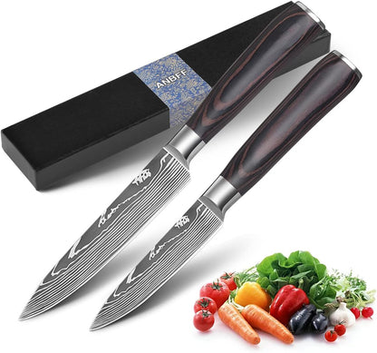 Paring Knife Set, 3.5'' Fruit and 5'' Utility Knife ﻿ | Sharp High Carbon Stainless Steel Small Kitchen Knives, Forged Peeling Knives with Ergonomic Handle in Gift Box