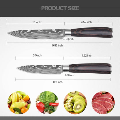 Paring Knife Set, 3.5'' Fruit and 5'' Utility Knife ﻿ | Sharp High Carbon Stainless Steel Small Kitchen Knives, Forged Peeling Knives with Ergonomic Handle in Gift Box