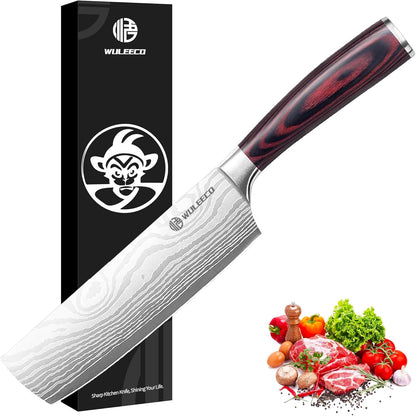 Nakiri Knife 7", High Carbon Stainless Steel Chef Knife, Ultra Sharp Cleaver Knife, Multipurpose Meat Vegetable Sharp Kitchen Knife with Ergonomic Pakkawood Handle, Gift Box Included