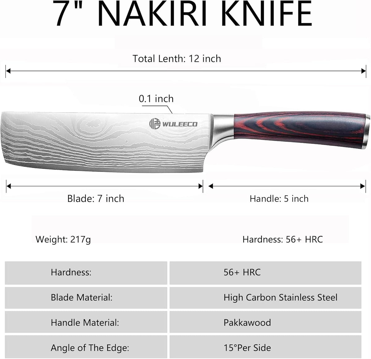 Nakiri Knife 7", High Carbon Stainless Steel Chef Knife, Ultra Sharp Cleaver Knife, Multipurpose Meat Vegetable Sharp Kitchen Knife with Ergonomic Pakkawood Handle, Gift Box Included