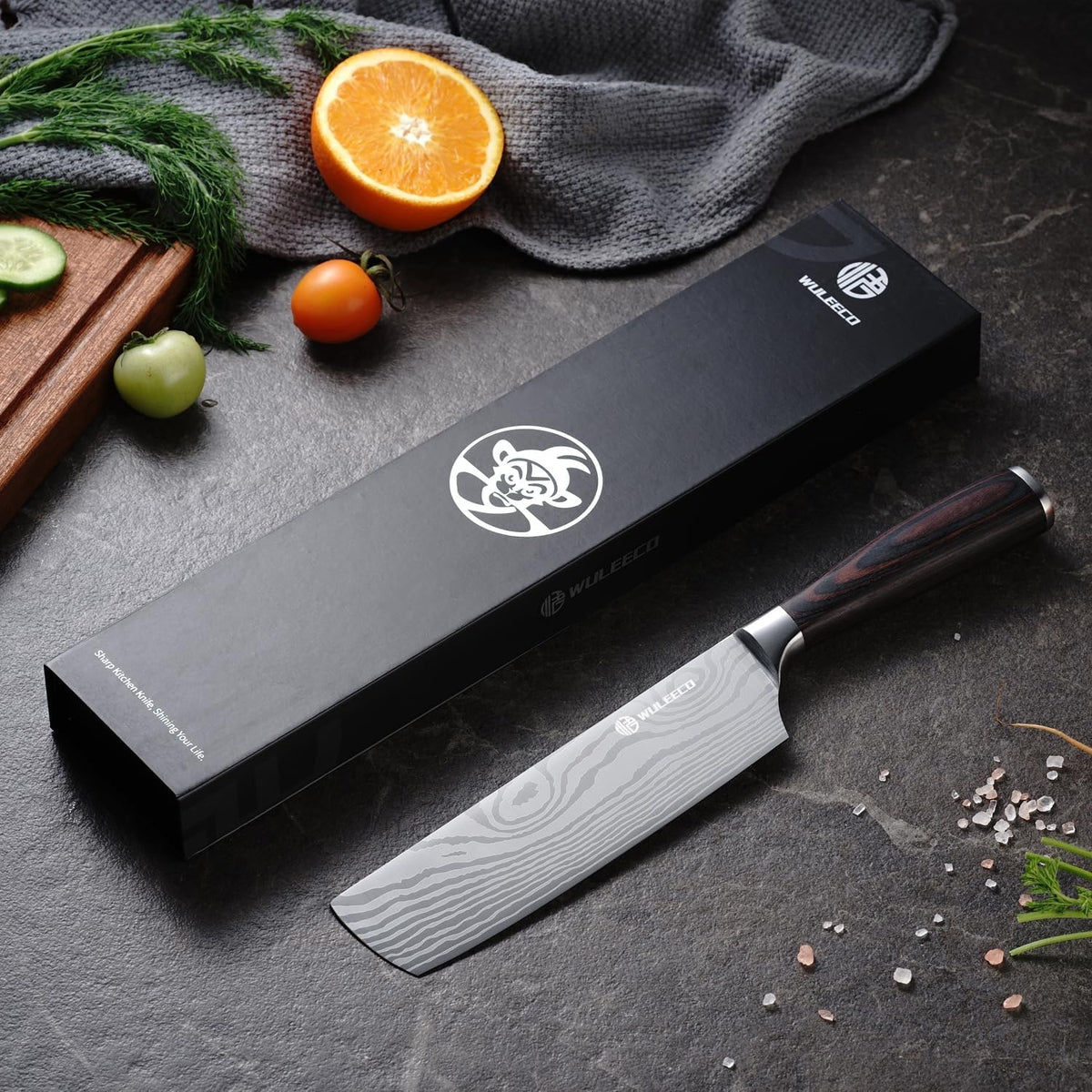 Nakiri Knife 7", High Carbon Stainless Steel Chef Knife, Ultra Sharp Cleaver Knife, Multipurpose Meat Vegetable Sharp Kitchen Knife with Ergonomic Pakkawood Handle, Gift Box Included